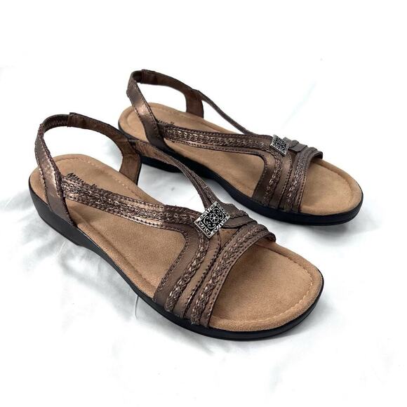 Minnetonka Galina Metallic Bronze Leather Slingback Sandals Womens 8 - Picture 1 of 6